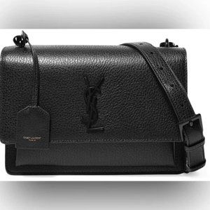 Saint Laurent Sunset Satchel Leather Medium Black YSL